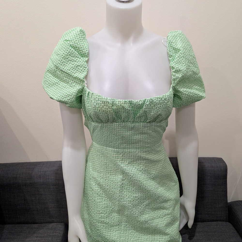 Zara Lime Green Gingham Textured Mini Dress